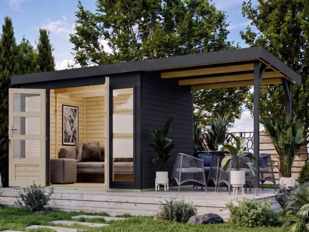 Betrouwbaar Tuinhuis Hybridgartenhaus Hera 4 19 mm antraciet met aanbouwdak