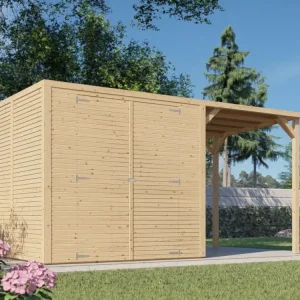 Tuinberging Bikebox Fiete 3 met aanbouwdak, rhombusprofiel 18 mm, naturel Hoge Kwaliteit