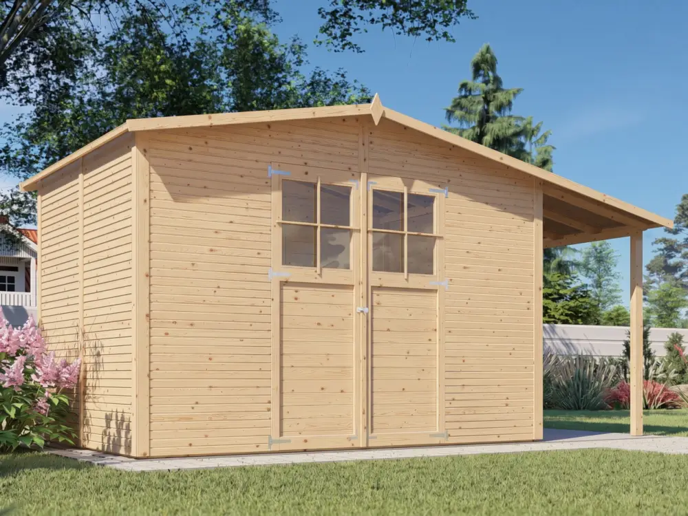 Tuinhuis "Alexis 4" met rhombusprofiel en aanbouw, 18 mm, naturel Express Levering