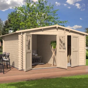 Rechtstreeks Van De Fabrikant Tuinhuis blokhut "Aster 1 B" 28 mm Zadeldak Tweekamerwoning