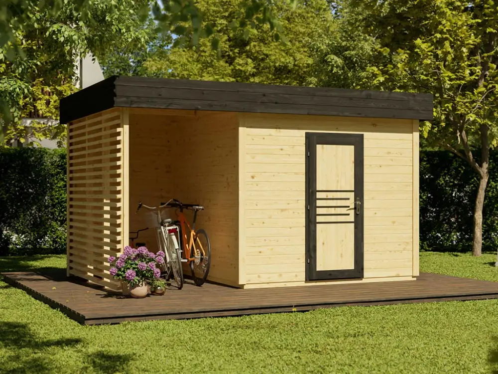 Lage Kosten Tuinhuis Livo 1 28 mm onbehandeld met 164 cm aanbouw