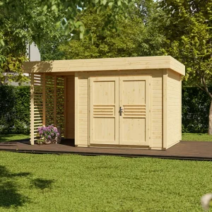 Tuinhuis Livo 2 28 mm onbehandeld met 164 cm aanbouw Koopje