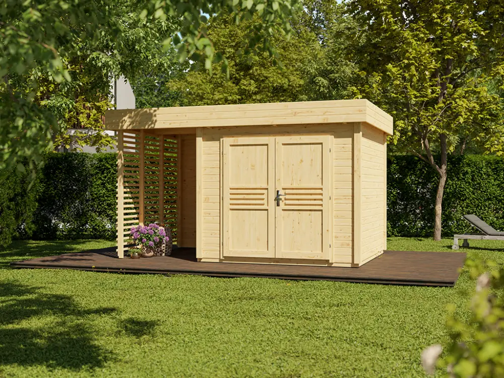 Tuinhuis Livo 2 28 mm onbehandeld met 164 cm aanbouw Koopje