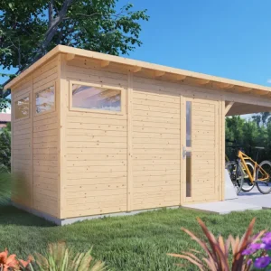 Snelle Levering Tuinhuis "Punta 3" met aanbouw 19 mm naturel