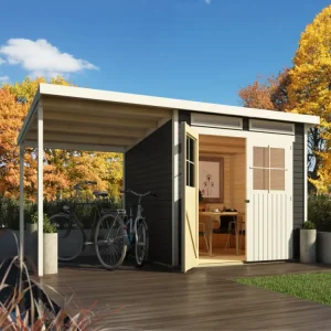 Tuinhuis Glücksberg 4 19 mm terragrijs incl. 1,9 m aanbouwdak Superprijs