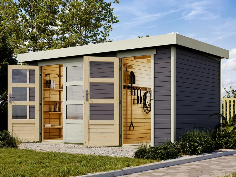 Direct Verzonden Tuinhuis Nordhorn tweekamer 19 mm terragrijs