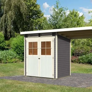 Tuinhuis SET Glücksburg 2 ECO 19 mm terragrijs, incl. 1,9 m aanbouwdak Finale Uitverkoop
