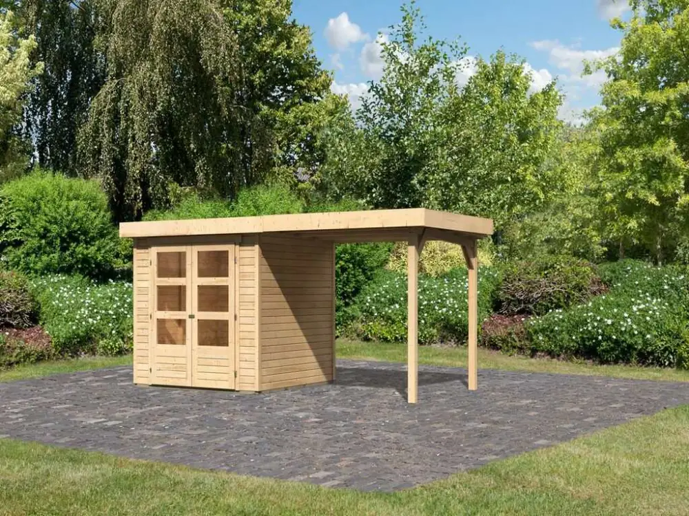 Tuinhuisje SET Askola 2 19 mm natuurlijke afwerking, incl. 2,4 m lessenaarsdak Uitverkoop