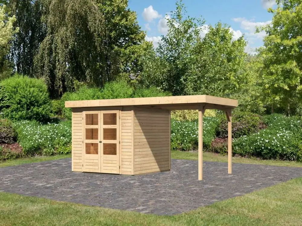 Tuinhuis SET Askola 3,5 19 mm naturel, incl. 2,4 m aanbouwdak Nieuw