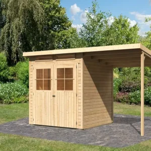 Dagaanbieding Tuinhuis SET Glücksburg 3 19 mm natuurlijke afwerking incl. 1,9 m aanbouwdak