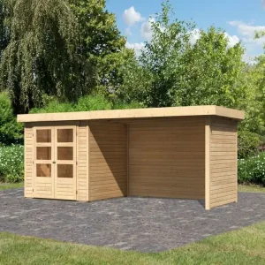 Tuinhuisje SET Askola 2 19 mm natuurlijke afwerking, incl. 2,8 m opbouwdak + zij- en achterwand Merkproduct