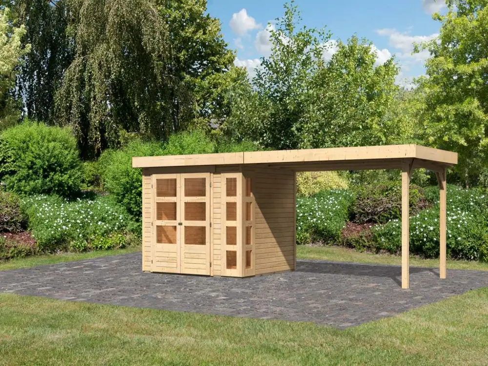Tuinhuisje SET Kerko 3 19 mm naturel, incl. 2,8 m lessenaarsdak Voordeelprijs