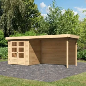 Superprijs Tuinhuisje SET Askola 2 19 mm natuurlijke afwerking, incl. 2,8 m opbouwdak + achterwand