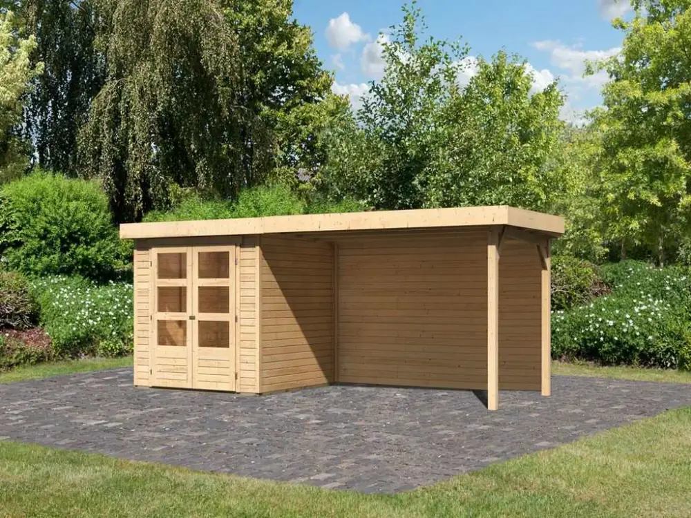 Superprijs Tuinhuisje SET Askola 2 19 mm natuurlijke afwerking, incl. 2,8 m opbouwdak + achterwand
