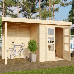 Tuinhuisje SET Askola 3 19 mm naturel, incl. 2,4 m opbouwdak + achterwand Korting