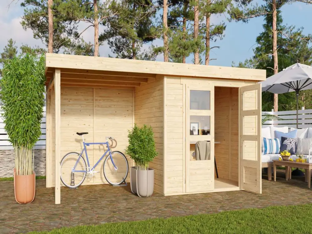 Tuinhuisje SET Askola 3 19 mm naturel, incl. 2,4 m opbouwdak + achterwand Korting
