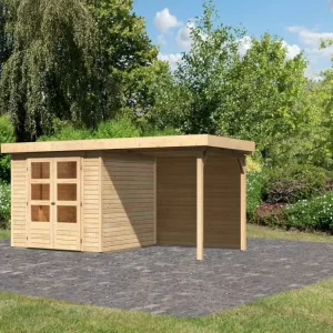Tuinhuisje SET Askola 3,5 19 mm natuurlijke afwerking, incl. 2,4 m aangebouwd dak + achterwand Meest Verkocht