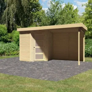 Bestel Nu Tuinhuisje SET Schwandorf 3 19 mm natuurlijke afwerking, incl. 2,8 m aanbouwdak + achterwand