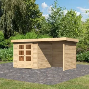 Weekendaanbieding Tuinhuisje SET Askola 3,5 19 mm natuurlijke afwerking, incl. 2,4 m aanbouwdak + zij- en achterwand