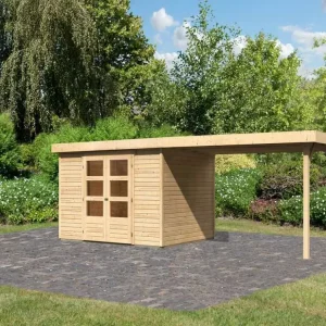 Voordeelprijs Tuinhuisje SET Askola 5 19 mm natuurlijke afwerking, incl. 2,8 m opbouwdak