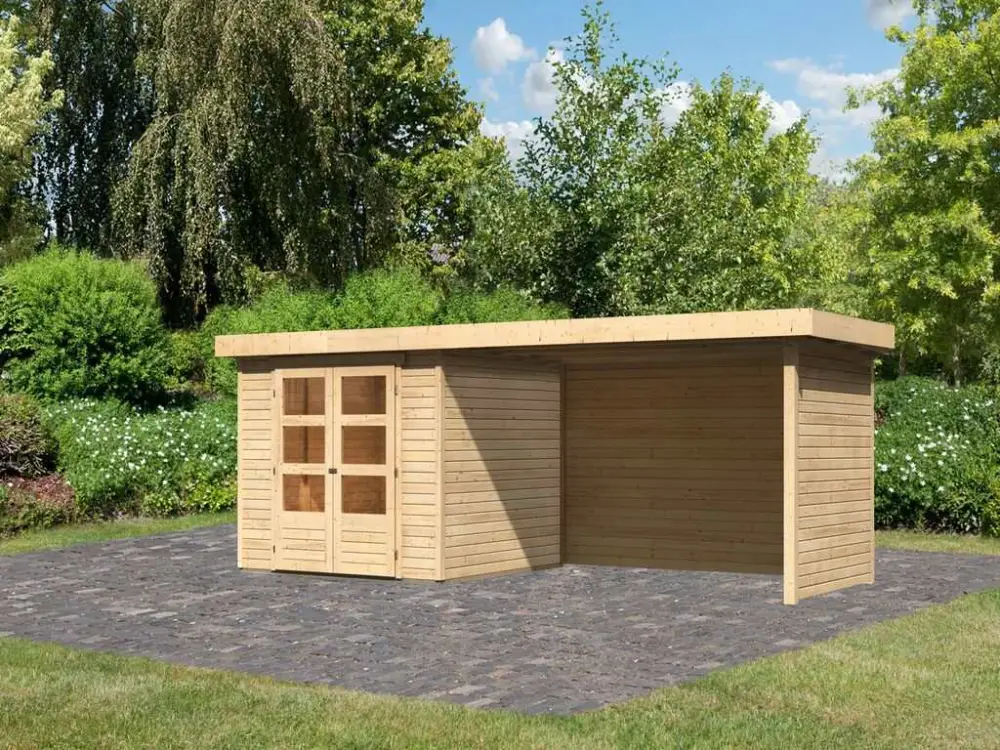 Superprijs Tuinhuisje SET Askola 3,5 19mm natuurlijke afwerking, incl. 2,8 m lessenaarsdak + zij- en achterwand