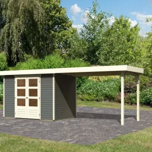 Tuinhuis SET Askola 4 19 mm terragrijs, incl. 2,8 m aanbouwdak Express Levering
