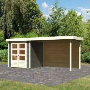 Tuinhuis Askola 2 19 mm terragrijs incl. 2,8 m aanbouwdak + achterwand Veilige Betaling