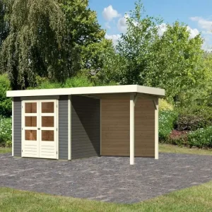 Tuinhuis Askola 3 19 mm terragrijs incl. 2,4 m aanbouwdak + achterwand Rechtstreeks Van De Fabrikant