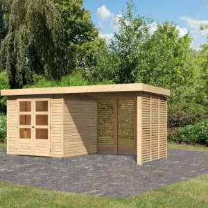 Tuinhuisje SET Askola 3,5 19 mm natuurlijke afwerking, incl. 2,8 m aangebouwd dak + lattenwanden Koop Online