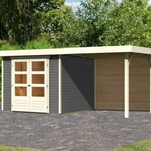 Tuinhuis SET Askola 3,5 19 mm terragrijs, incl. 2,4 m aanbouwdak + achterwand Merkproduct
