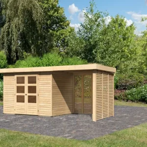Tuinhuisje SET Askola 4 19 mm natuurlijke afwerking, incl. 2,4 m opbouwdak + lattenwanden Populair