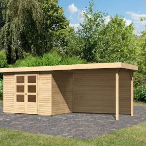 Tuinhuisje SET Askola 4 19 mm natuurlijke afwerking, incl. 2,8 m opbouwdak + achterwand Premium