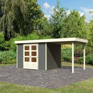 Aanbieding Tuinhuis SET Askola 5 19 mm terragrijs, incl. 2,4 m aanbouwdak