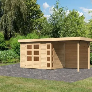 Tuinhuisje SET Kerko 4 19 mm naturel, incl. 2,4 m aangebouwd dak + achterwand Direct Beschikbaar