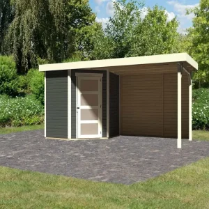 Tuinhuis SET Schwandorf 3 19 mm terragrijs, incl. 2,8 m aanbouwdak + achterwand Speciale Aanbieding