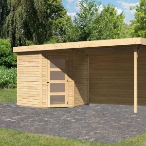 Tuinhuisje SET Schwandorf 5 19 mm naturel, incl. 2,8 m lessenaarsdak + achterwand Laatste Versie