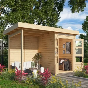 Veilige Betaling Tuinberging SET Kandern 1 28 mm natuurlijke afwerking, incl. 2,6 m lessenaarsdak + achterwand