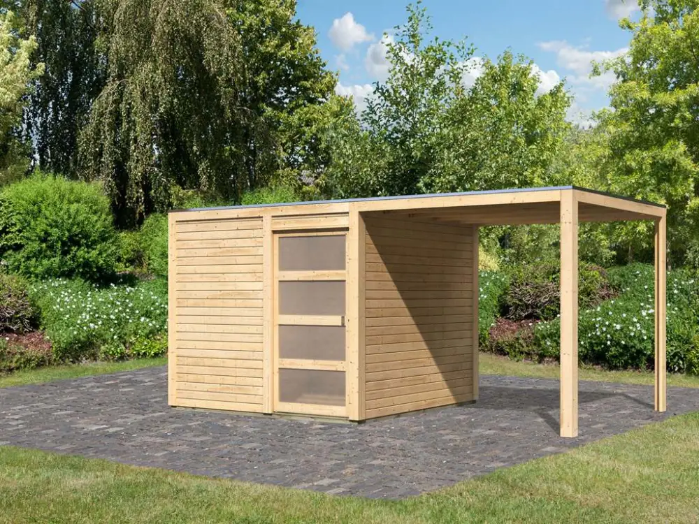 Veilige Betaling Tuinhuis SET Qubic 2 CLASSIC 19 mm natuurlijke afwerking, incl. lessenaarsdak