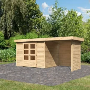 Tuinhuisje SET Askola 5 19 mm natuurlijke afwerking, incl. 2,4 m opbouwdak + zij- en achterwand Premium