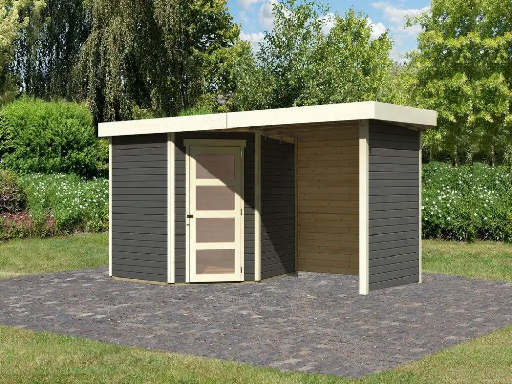 Tuinhuisje Schwandorf 5 19 mm terra grijs, incl. 2,4 m lessenaarsdak + zij- en achterwand Nu Kopen