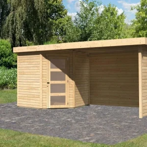 Betrouwbaar Tuinhuisje SET Schwandorf 5 19 mm naturel, incl. 2,8 m aanbouwdak + zij- en achterwand