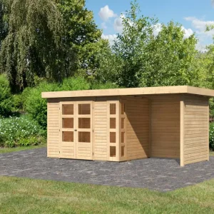 Tuinhuisje SET Kerko 4 19 mm naturel, incl. 2,4 m aangebouwd dak + zij- en achterwand Premium