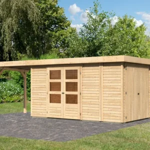 berging SET Retola 5 19 mm natuurlijke afwerking, incl. 2,4 m aanbouwdak + aanbouwkast Express Levering