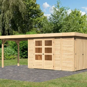 berging SET Retola 3 19 mm natuurlijke afwerking, incl. 2,8 m aanbouwdak + aanbouwkast Fabrieksprijs