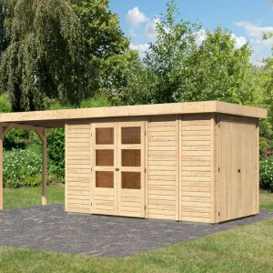 Op = Op berging SET Retola 5 19 mm natuurlijke afwerking, incl. 2,8 m aanbouwdak + aanbouwkast