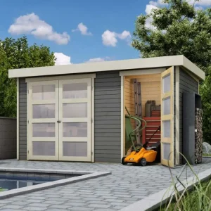 Tuinhuisje tweekamerwoning Mühlentrup 19 mm terra grijs Snelle Levering