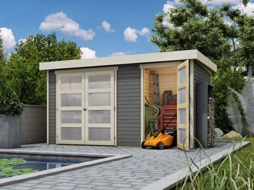 Tuinhuisje tweekamerwoning Mühlentrup 19 mm terra grijs Snelle Levering
