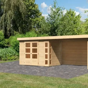 Tuinhuisje SET Kerko 4 19 mm naturel, incl. 2,8 m aangebouwd dak + achterwand Veilige Betaling