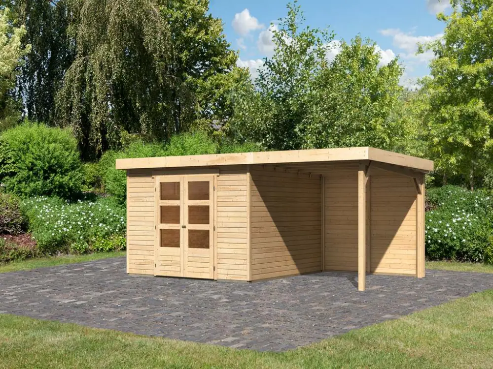Tuinhuisje SET Askola 6 19 mm naturel, incl. 2,4 m opbouwdak + achterwand Hoge Kwaliteit