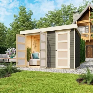 Nieuw Tuinhuisje tweekamerwoning Mühlentrup 2 19 mm terra grijs